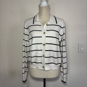 Chic Striped Women's Cardigan in Black and White